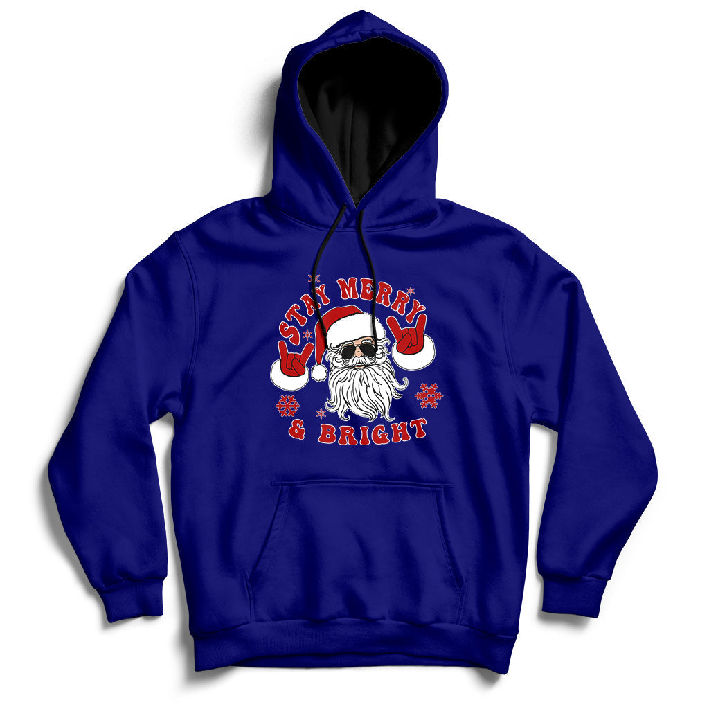 Retro Groovy Stay Merry Bright Christmas Cute Santa Claus Hoodie - Wonder Print Shop
