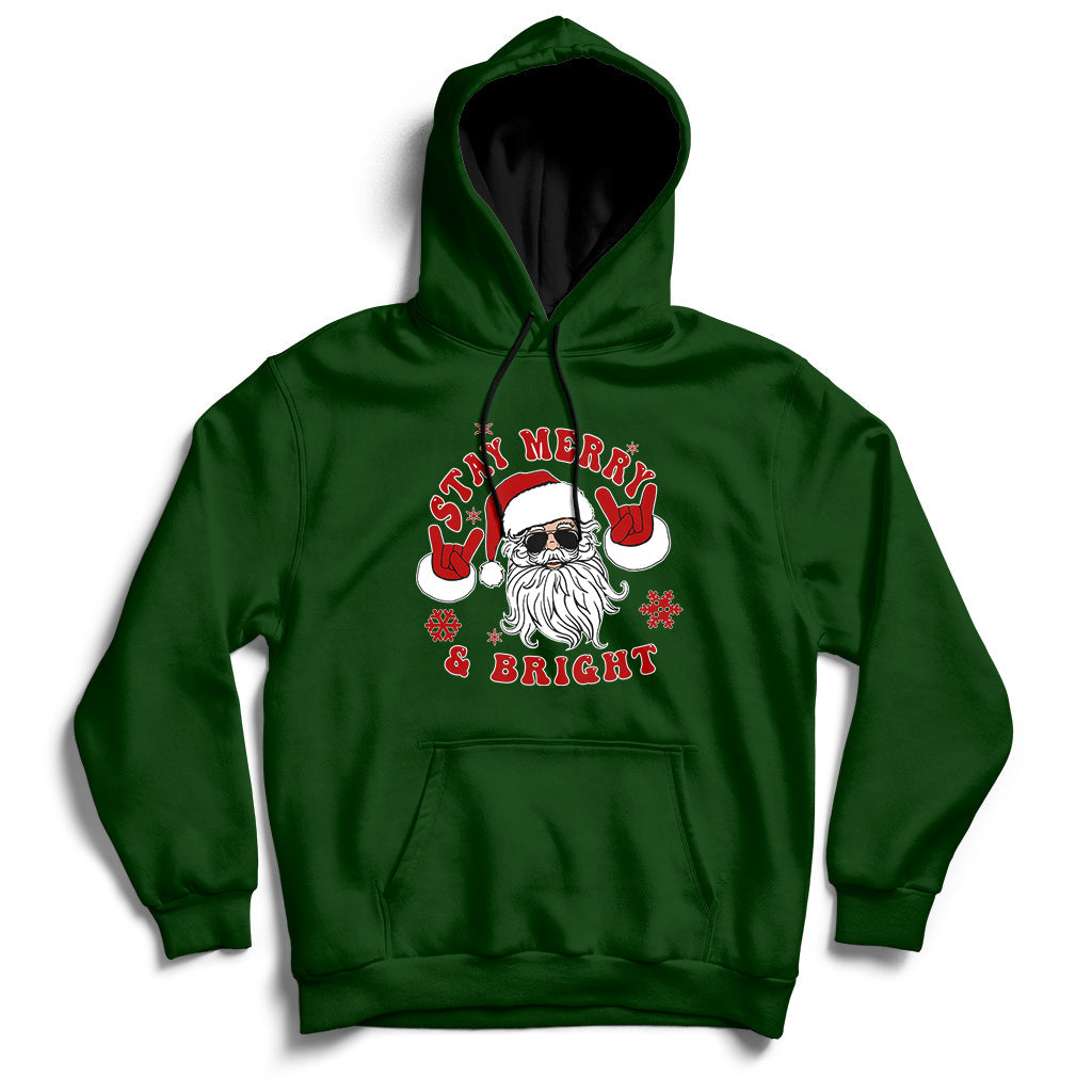 Retro Groovy Stay Merry Bright Christmas Cute Santa Claus Hoodie - Wonder Print Shop