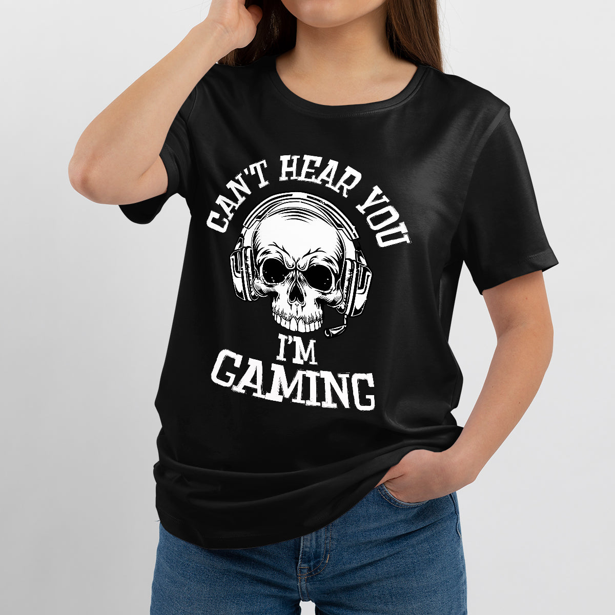 Can't Hear You I'm Gaming Funny Gamer Headset, Funny Gamer Skeleton T Shirt - Wonder Print Shop