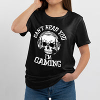 Can't Hear You I'm Gaming Funny Gamer Headset, Funny Gamer Skeleton T Shirt - Wonder Print Shop