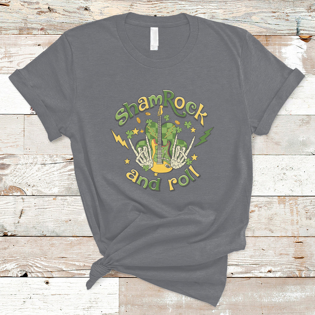 Shamrock 'N Roll St. Patrick's Day Irish Music Guitar Skull T-Shirt - Wonder Print Shop