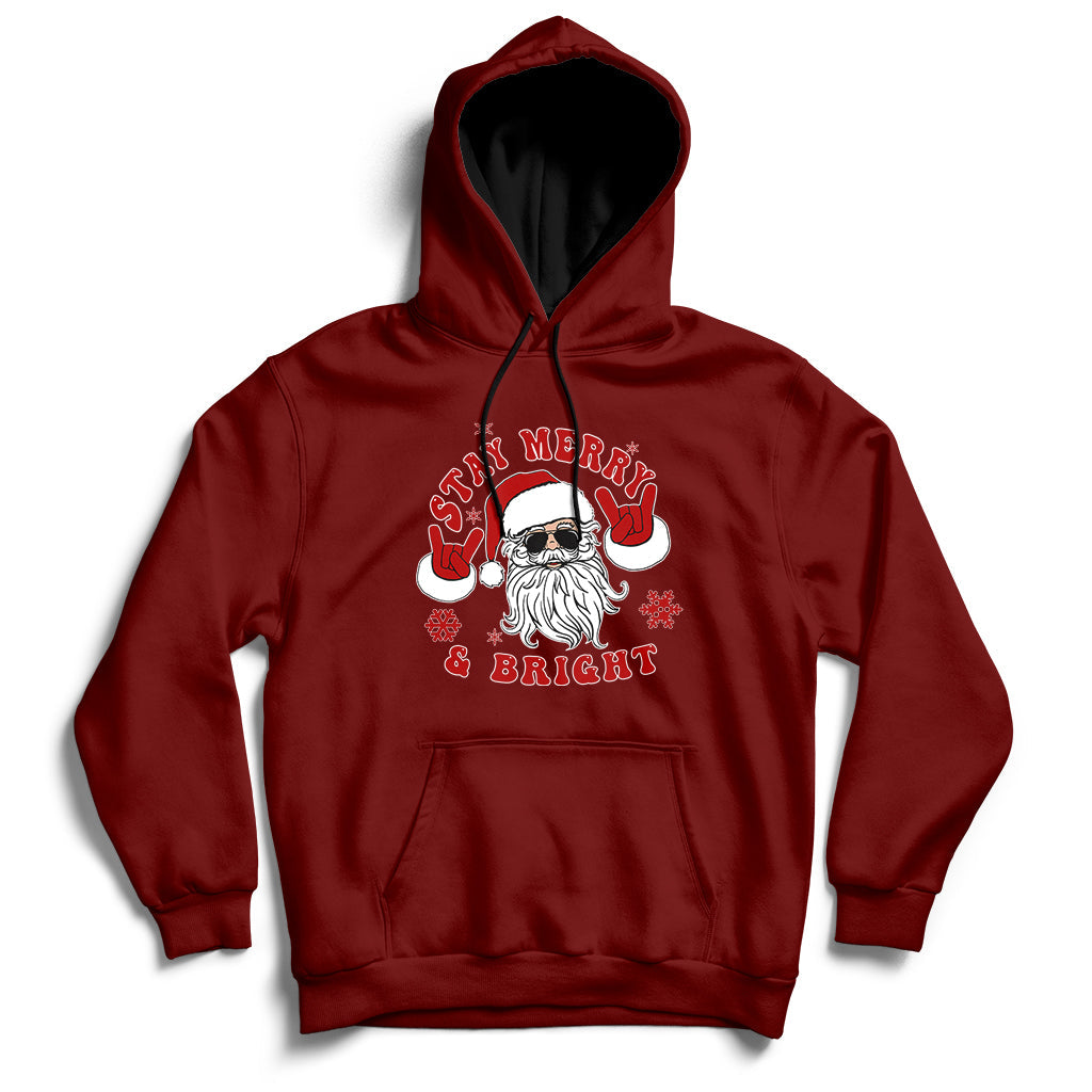 Retro Groovy Stay Merry Bright Christmas Cute Santa Claus Hoodie - Wonder Print Shop