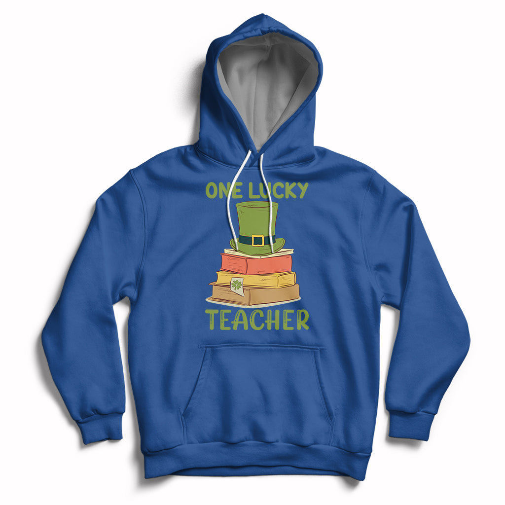 One Lucky Teacher St Patricks Day Lepreachaun Shamrock Books Hoodie - Wonder Print Shop