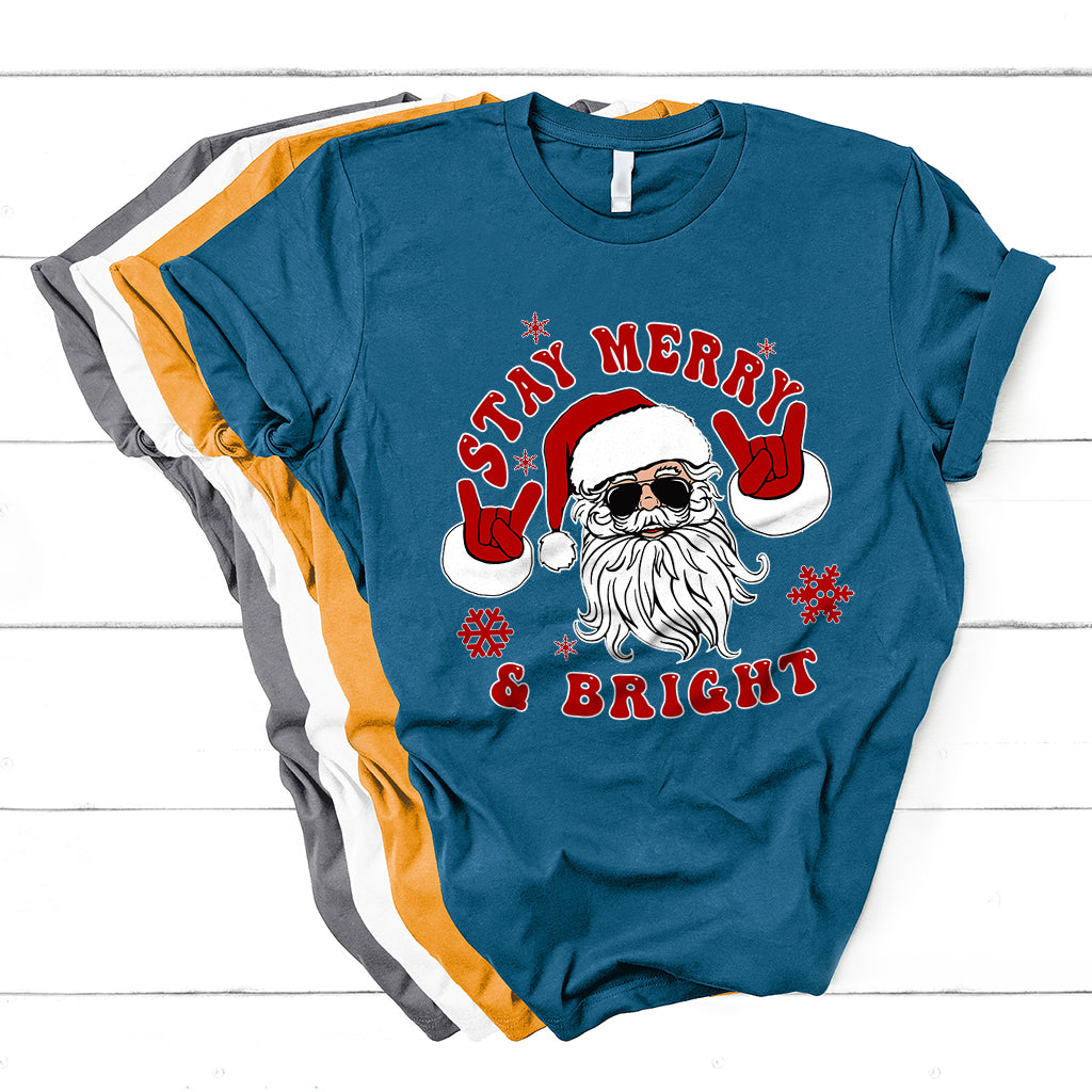 Retro Groovy Stay Merry Bright Christmas Cute Santa Claus T Shirt - Wonder Print Shop