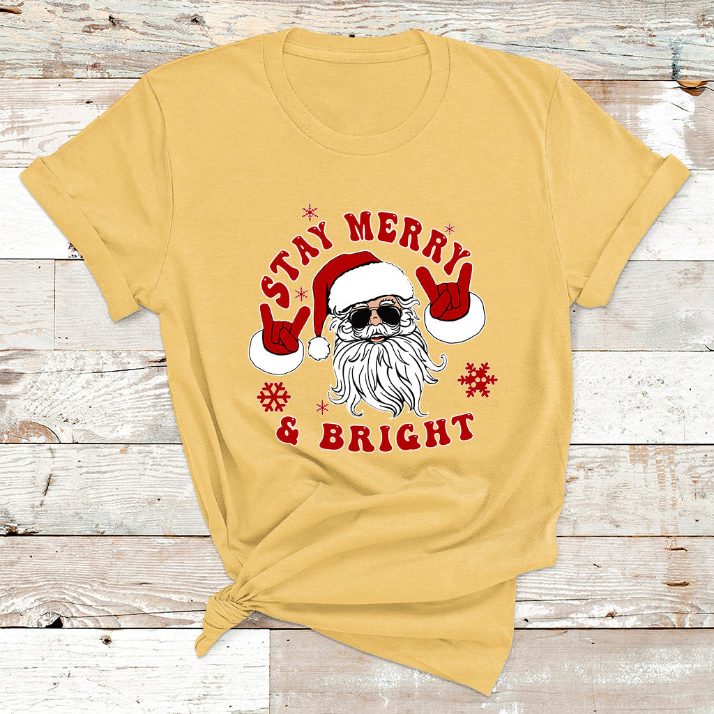 Retro Groovy Stay Merry Bright Christmas Cute Santa Claus T Shirt - Wonder Print Shop