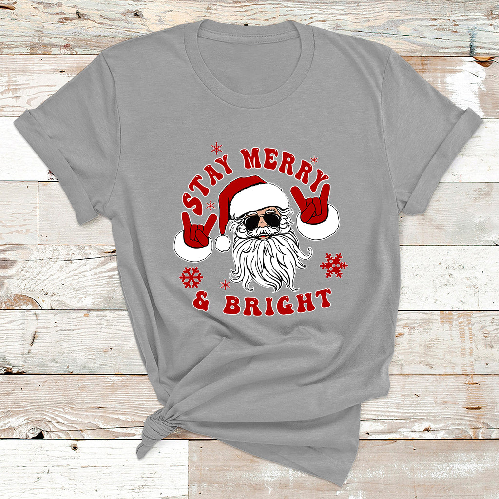 Retro Groovy Stay Merry Bright Christmas Cute Santa Claus T Shirt - Wonder Print Shop