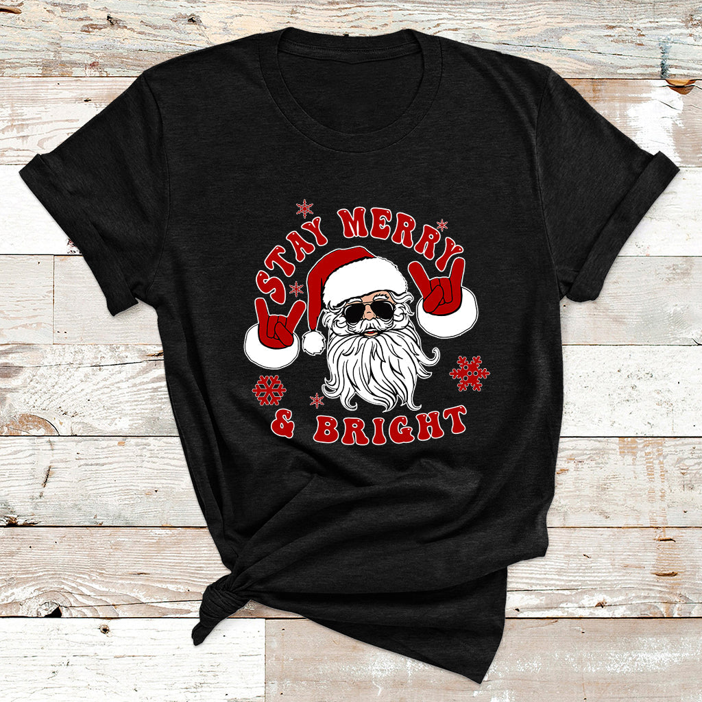 Retro Groovy Stay Merry Bright Christmas Cute Santa Claus T Shirt - Wonder Print Shop