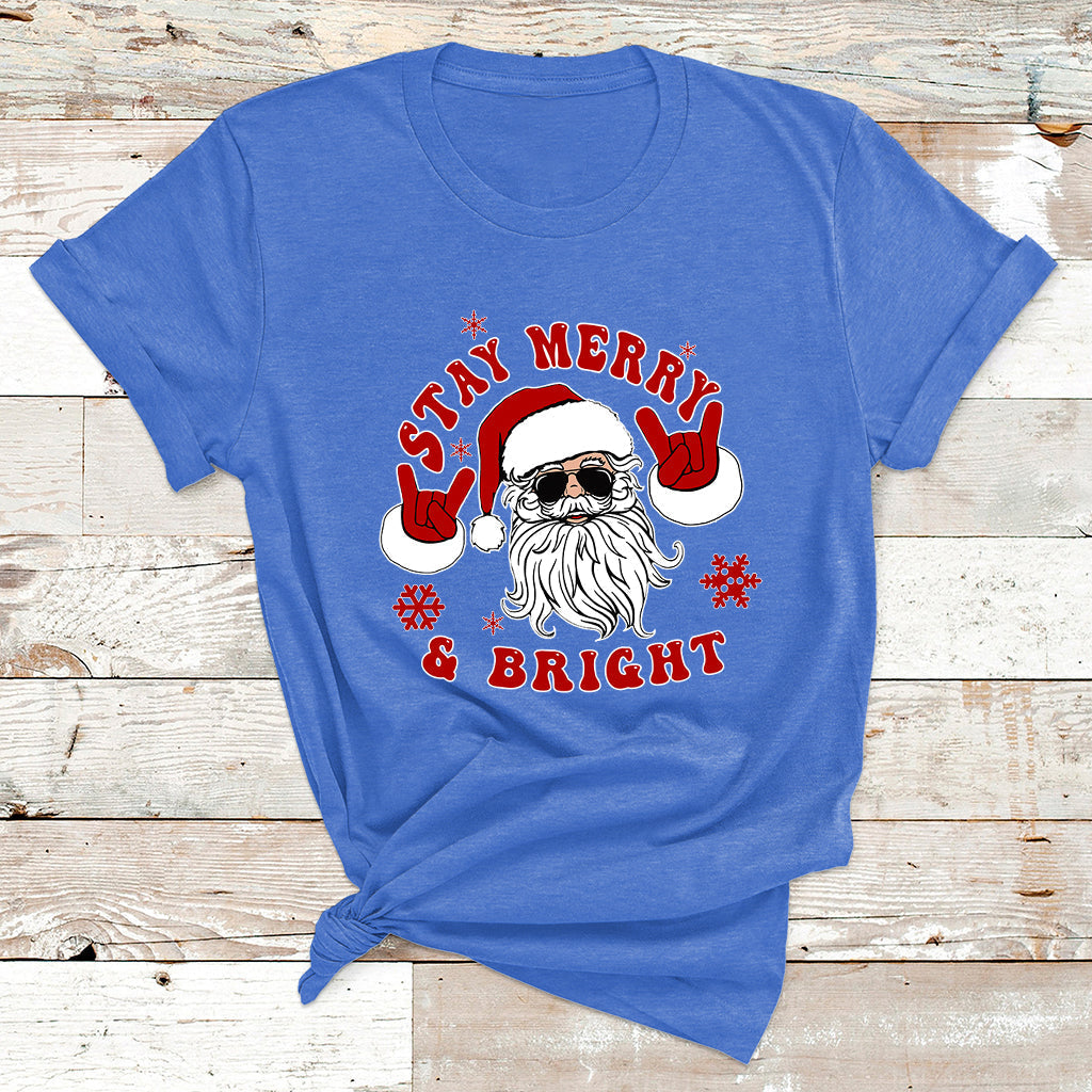 Retro Groovy Stay Merry Bright Christmas Cute Santa Claus T Shirt - Wonder Print Shop