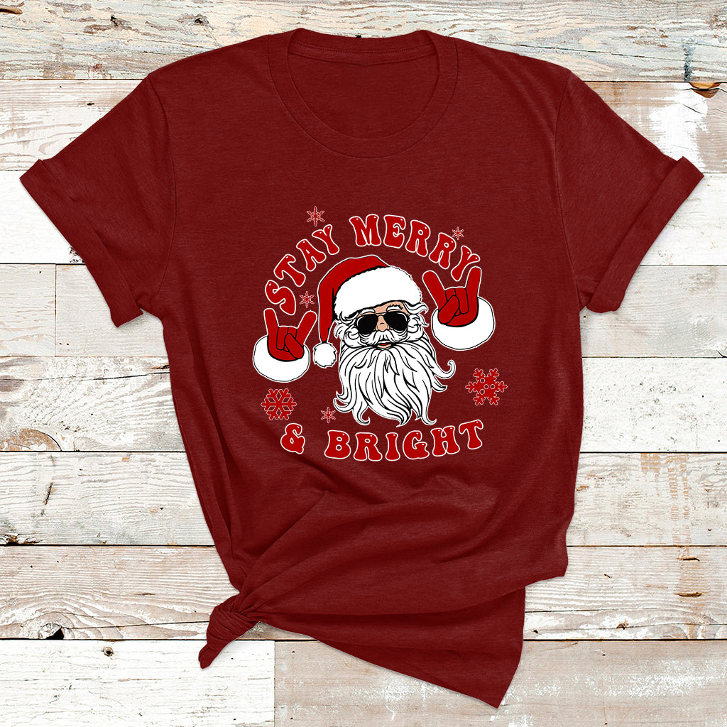 Retro Groovy Stay Merry Bright Christmas Cute Santa Claus T Shirt - Wonder Print Shop