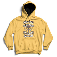 Yellow nurse-themed hoodie with front graphic, pullover hood and drawstrings