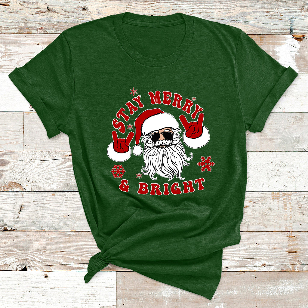 Retro Groovy Stay Merry Bright Christmas Cute Santa Claus T Shirt - Wonder Print Shop