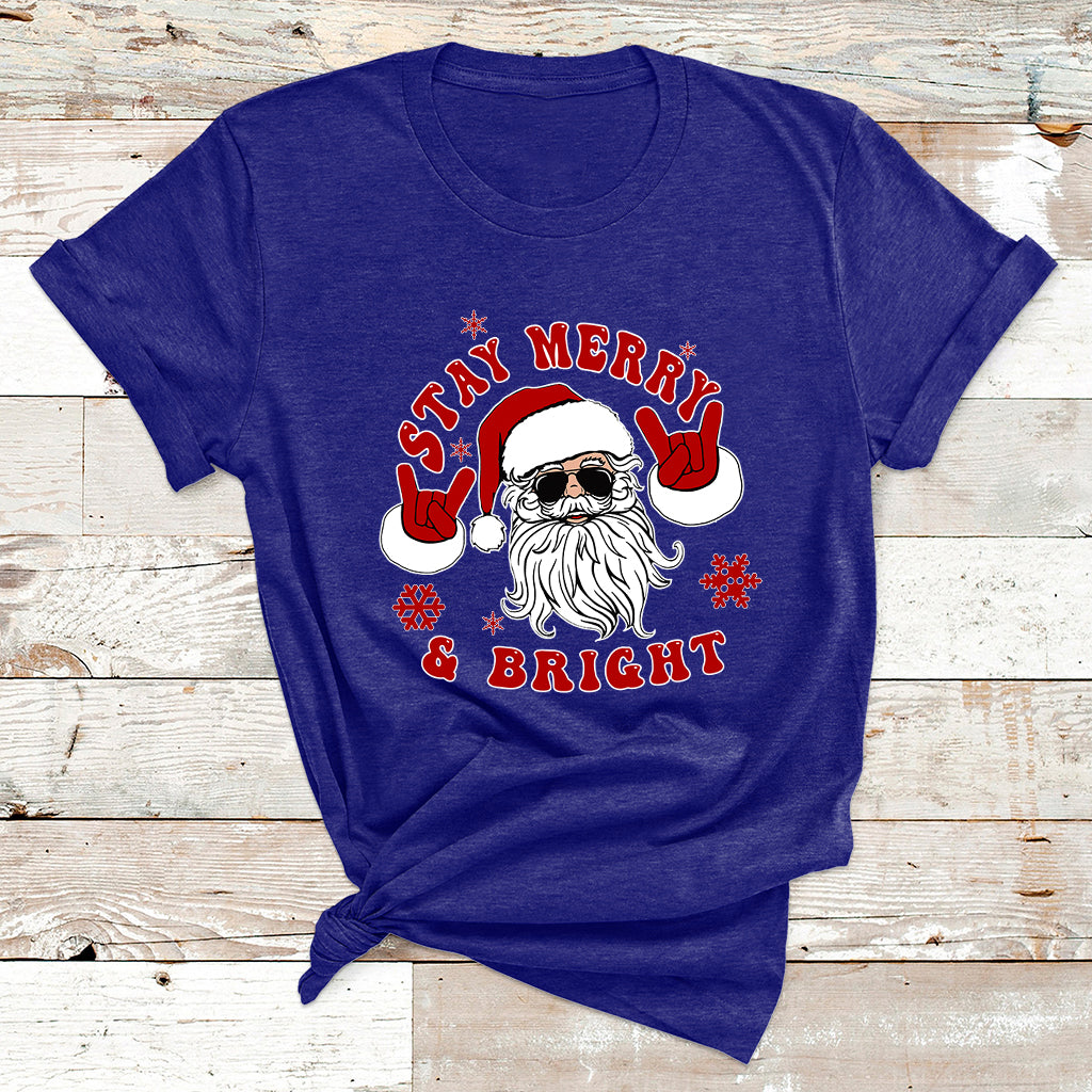 Retro Groovy Stay Merry Bright Christmas Cute Santa Claus T Shirt - Wonder Print Shop
