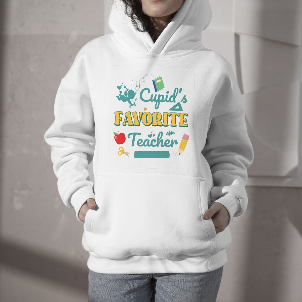 Cupid's Favorite Teacher Groovy Retro Valentine's Day Funny Hoodie - Wonder Print Shop