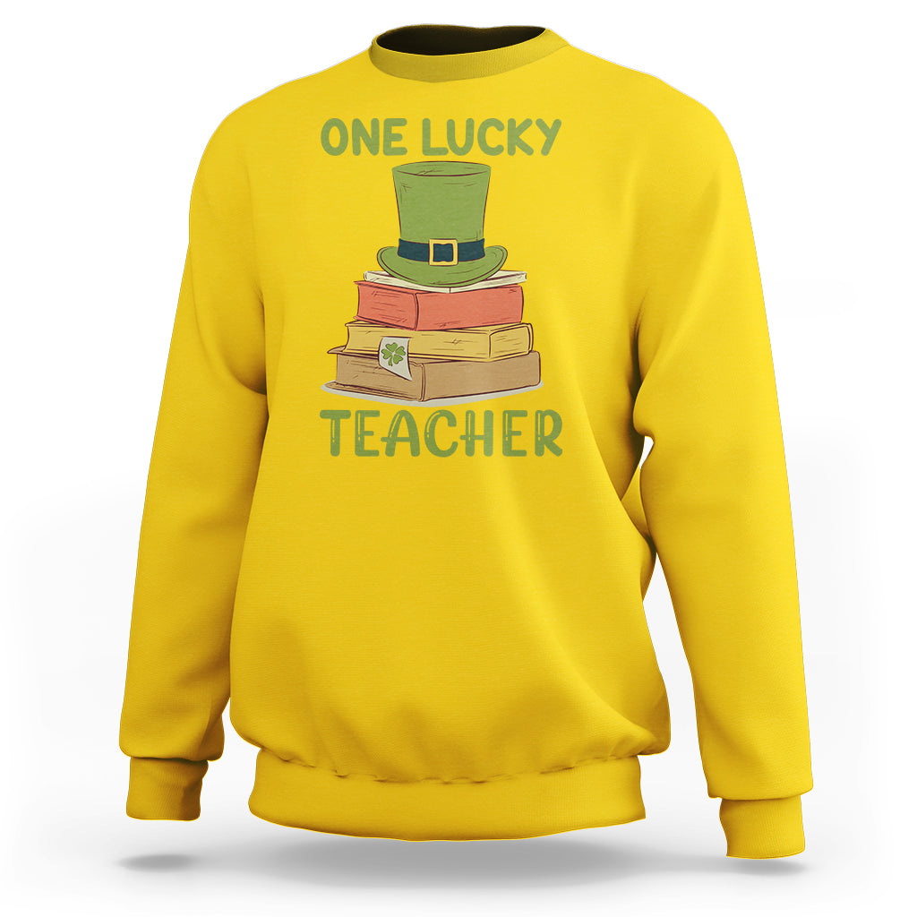 One Lucky Teacher St Patricks Day Lepreachaun Shamrock Books Sweatshirt - Wonder Print Shop