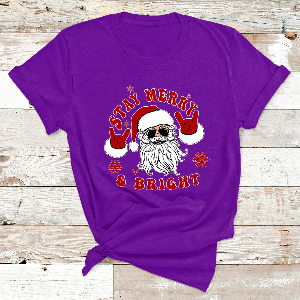 Retro Groovy Stay Merry Bright Christmas Cute Santa Claus T Shirt - Wonder Print Shop