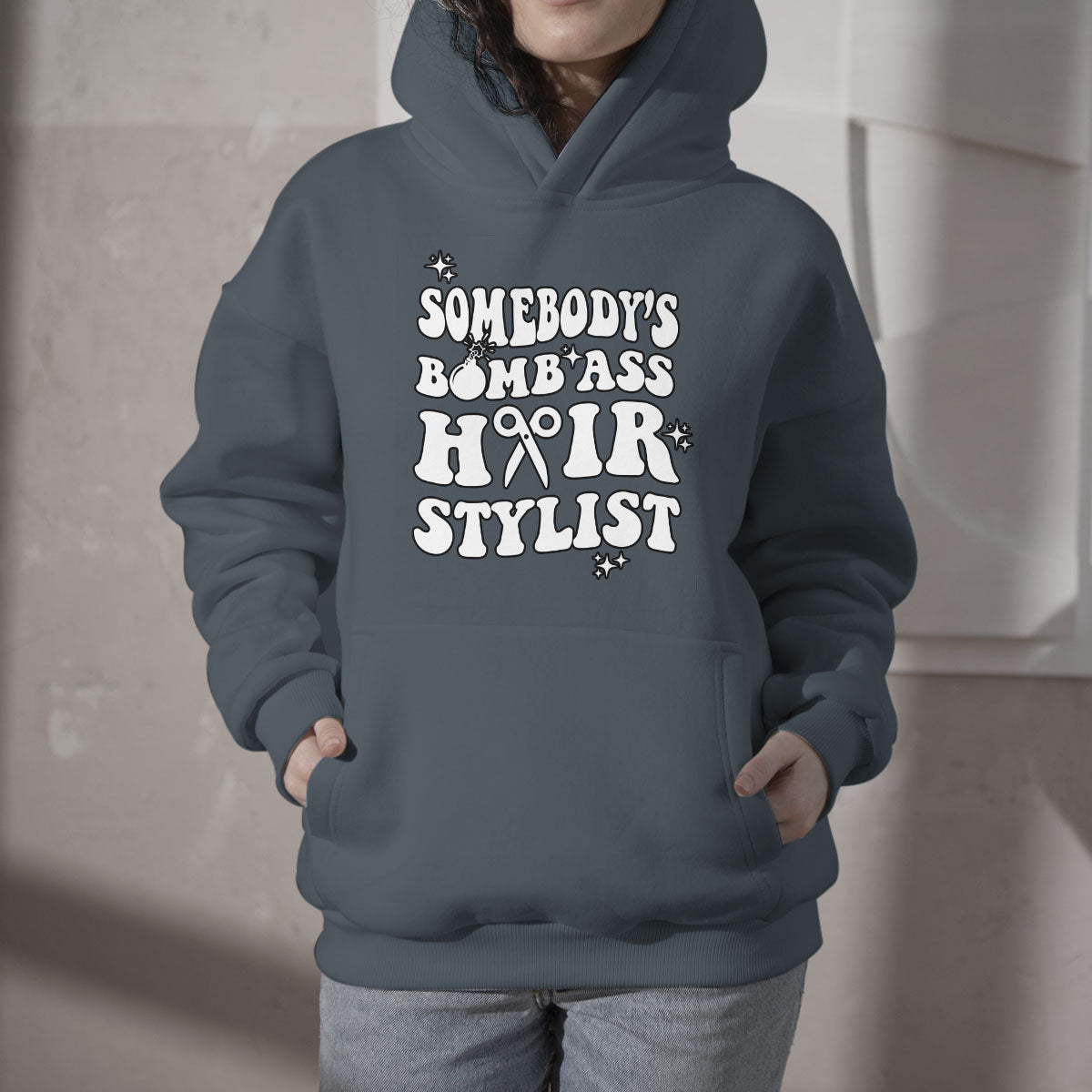 Somebody's Bomb Ass Hairstylist Groovy Funny Fine Ass Career Hoodie - Wonder Print Shop