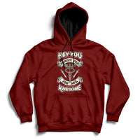 Maroon nurse-themed hoodie with front graphic, pullover hood and drawstrings