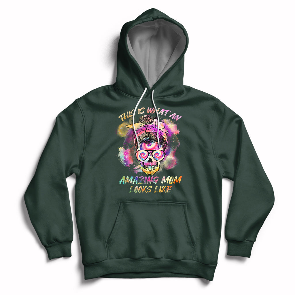 Womens This Is What An Amazing Mom Looks Like Messy Bun Funny Mother's Day Gift Hoodie - Wonder Print Shop