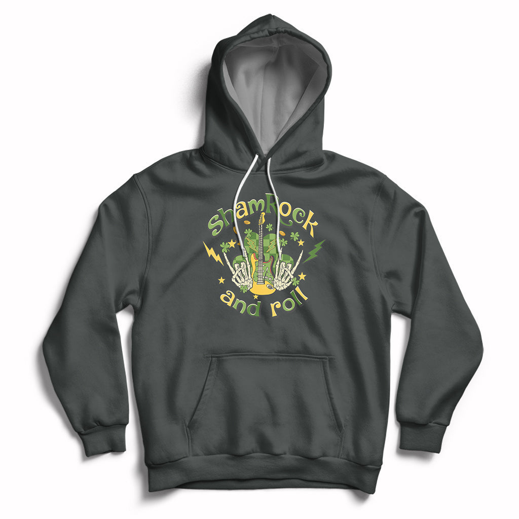 Shamrock 'N Roll St. Patrick's Day Irish Music Guitar Skull Hoodie - Wonder Print Shop