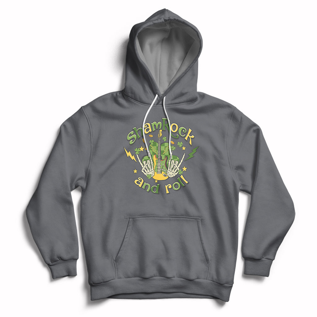 Shamrock 'N Roll St. Patrick's Day Irish Music Guitar Skull Hoodie - Wonder Print Shop
