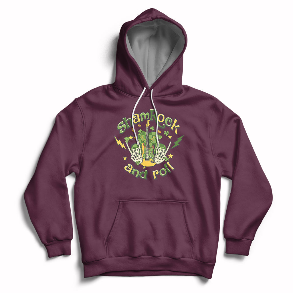 Shamrock 'N Roll St. Patrick's Day Irish Music Guitar Skull Hoodie - Wonder Print Shop