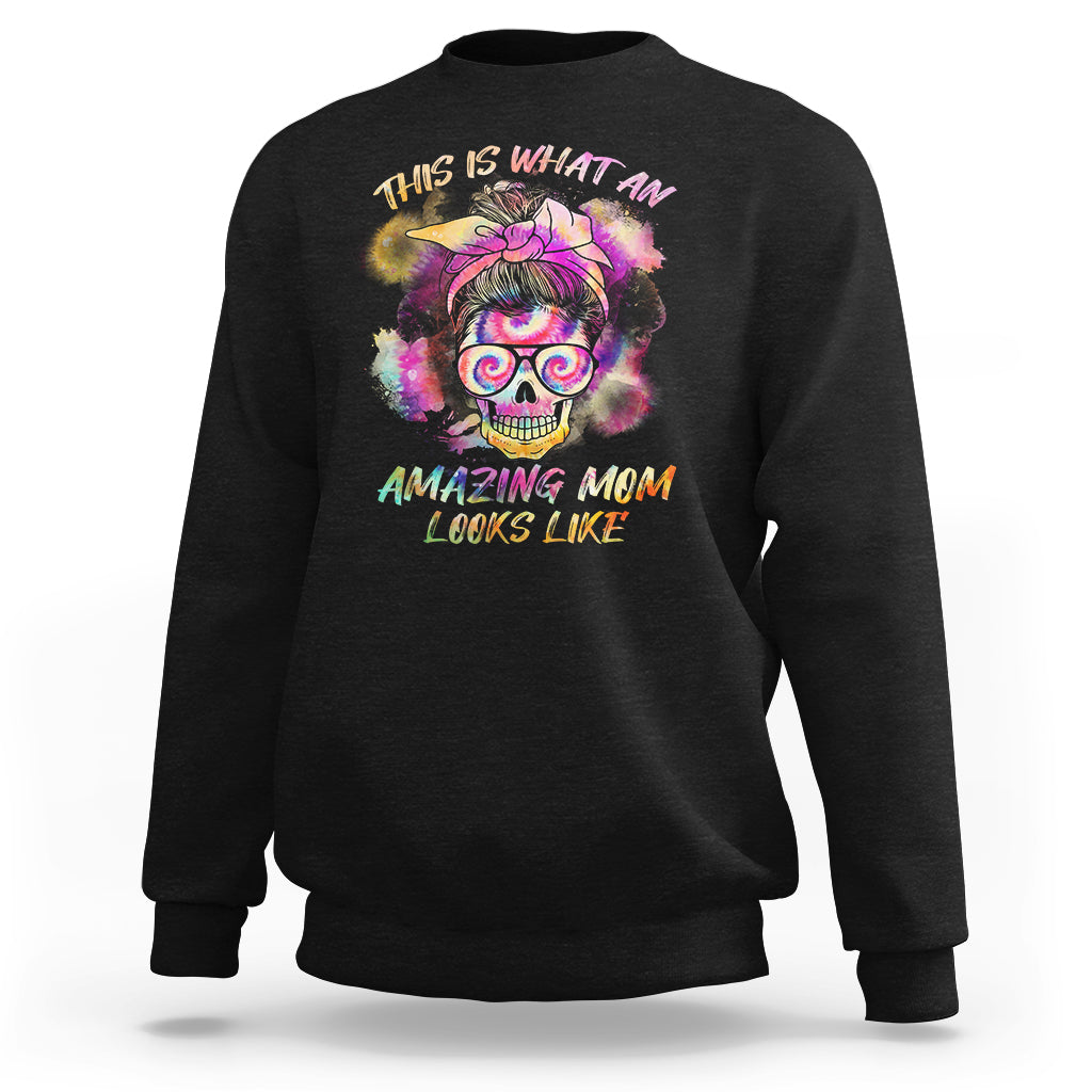 Womens This Is What An Amazing Mom Looks Like Messy Bun Funny Mother's Day Gift Sweatshirt - Wonder Print Shop