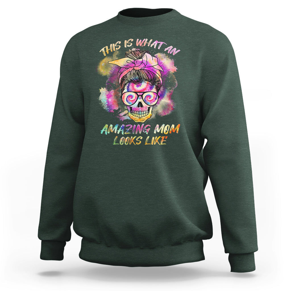 Womens This Is What An Amazing Mom Looks Like Messy Bun Funny Mother's Day Gift Sweatshirt - Wonder Print Shop