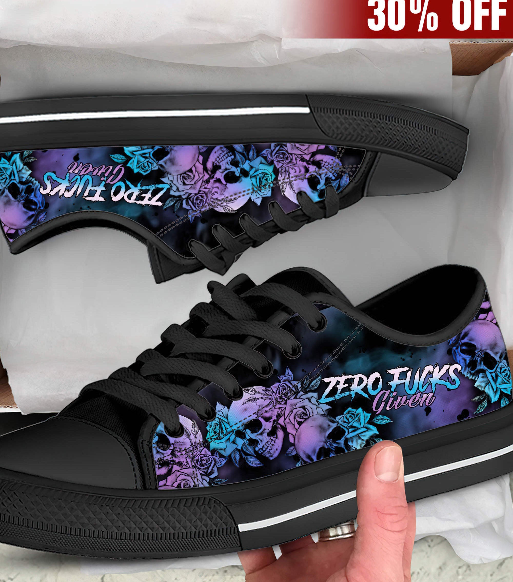 Zero Fcks Given Skull Low Top Canvas Shoes Low Top Shoes