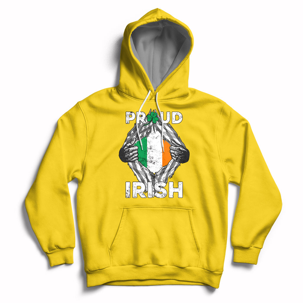Proud Irish St. Patrick's Day Shamrock Lucky Charm American Ireland Flag Hoodie - Wonder Print Shop