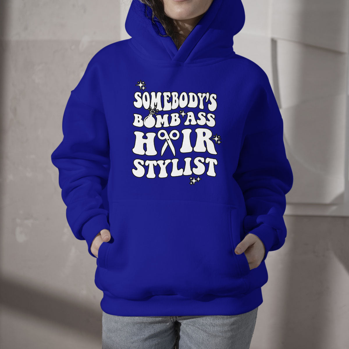 Somebody's Bomb Ass Hairstylist Groovy Funny Fine Ass Career Hoodie - Wonder Print Shop