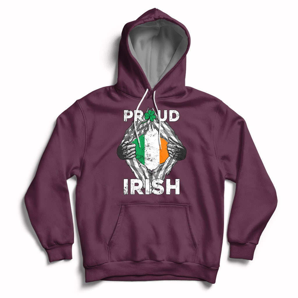 Proud Irish St. Patrick's Day Shamrock Lucky Charm American Ireland Flag Hoodie - Wonder Print Shop
