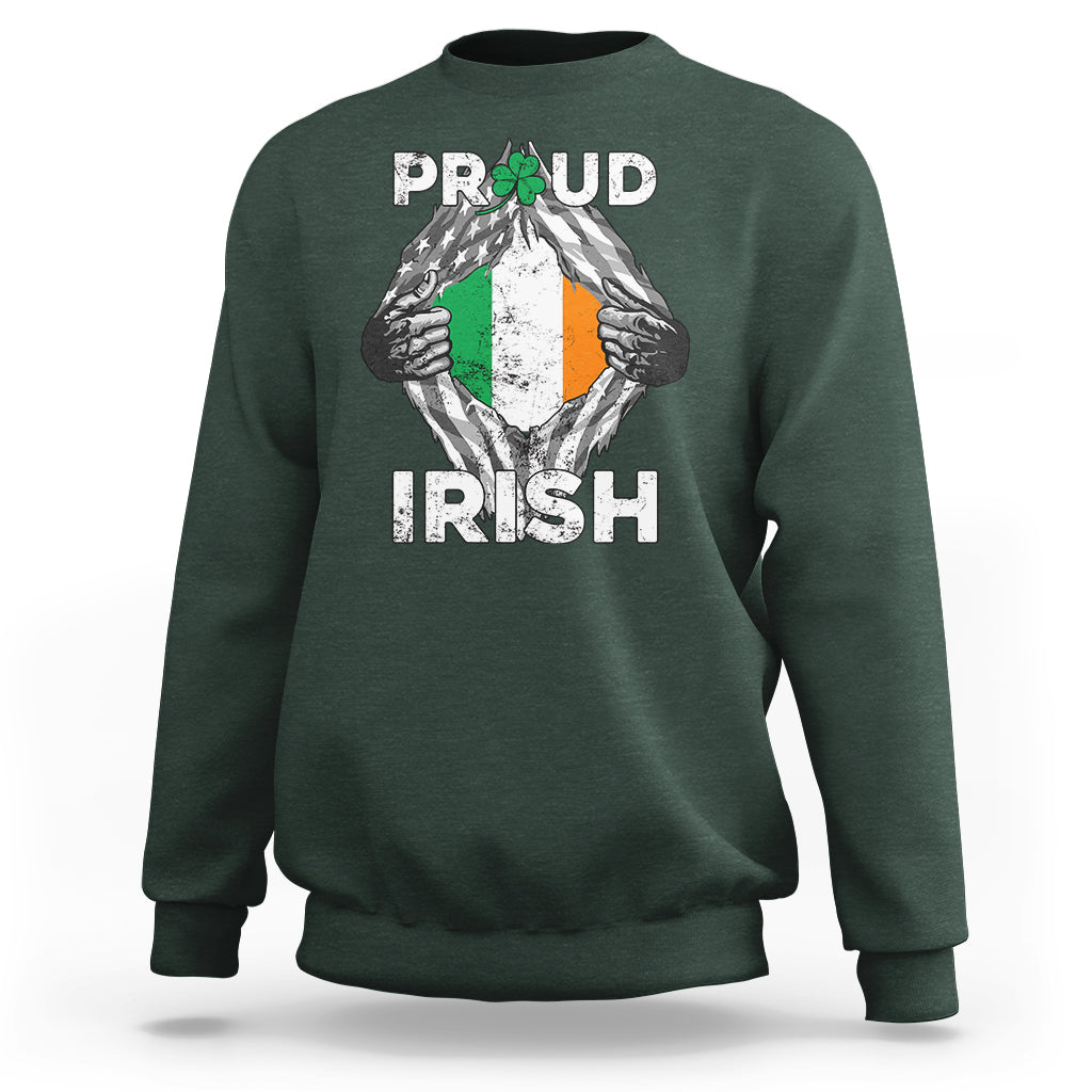 Proud Irish St. Patrick's Day Shamrock Lucky Charm American Ireland Flag Sweatshirt - Wonder Print Shop