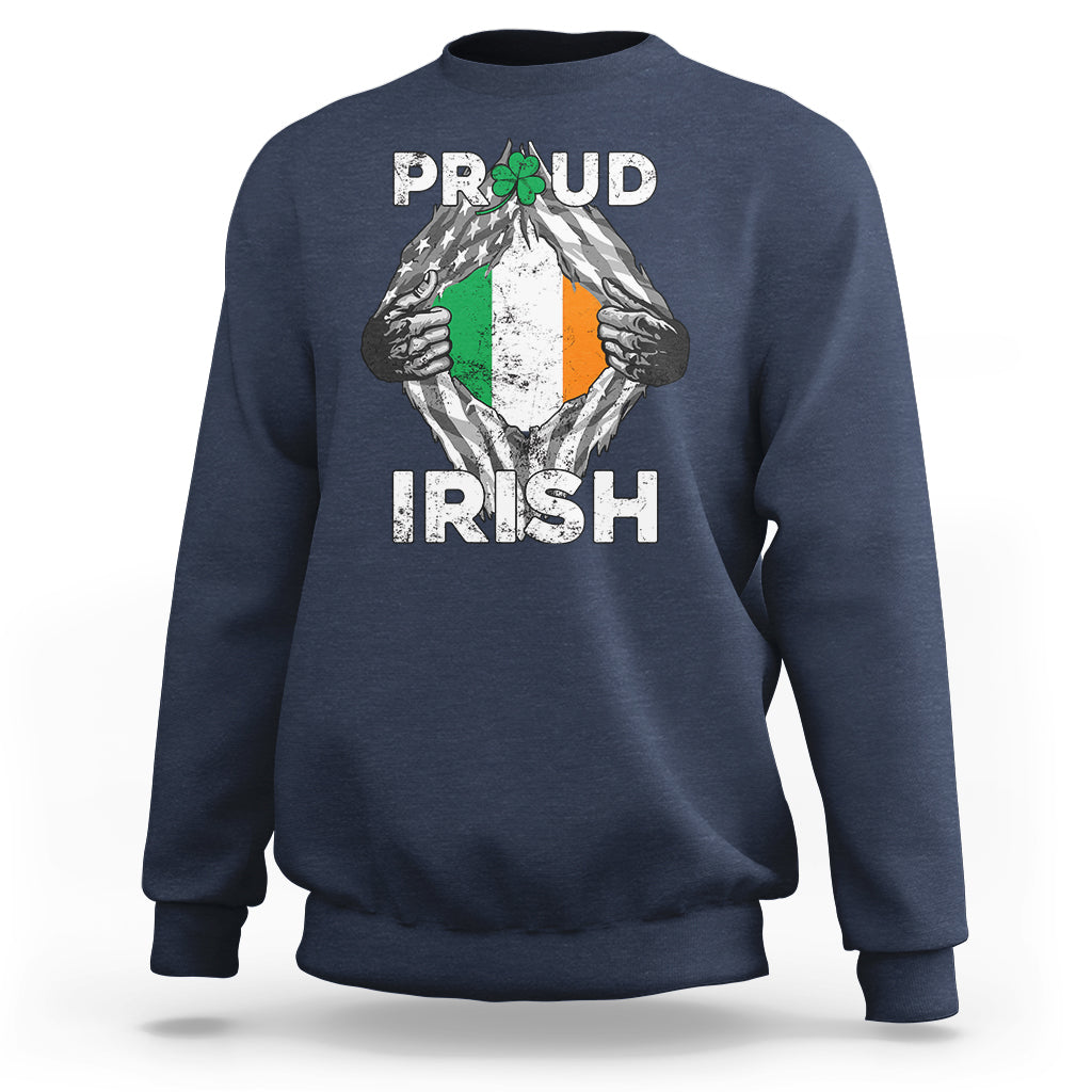 Proud Irish St. Patrick's Day Shamrock Lucky Charm American Ireland Flag Sweatshirt - Wonder Print Shop