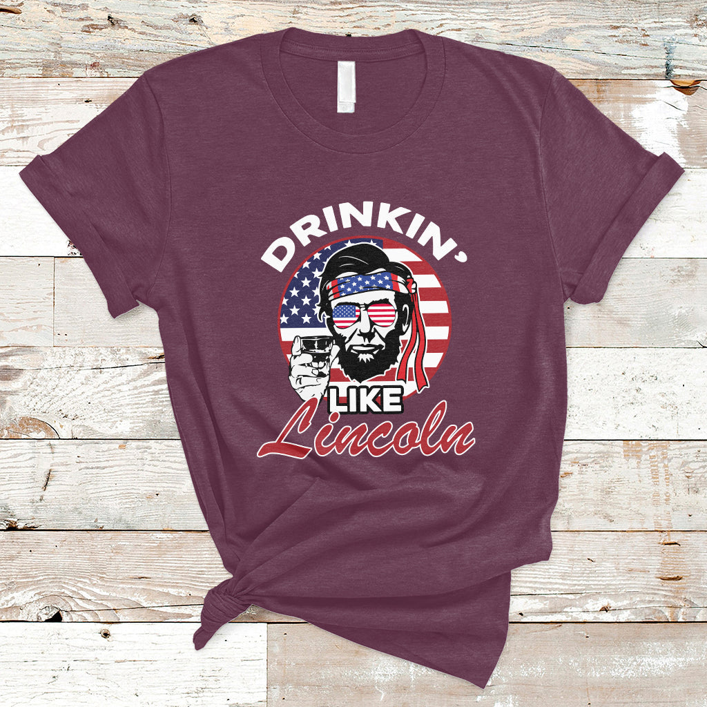 Drinking Like Lincoln 4th of July Men Abraham American Flag T-Shirt - Wonder Print Shop