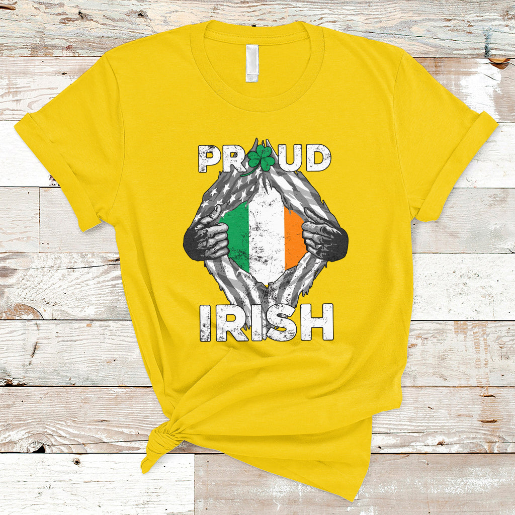 Proud Irish St. Patrick's Day Shamrock Lucky Charm American Ireland Flag T-Shirt - Wonder Print Shop