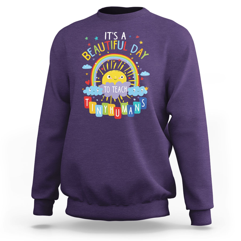 Groovy It's A Good Day To Teach Tiny Humans To Teacher Rainbow Sweatshirt - Wonder Print Shop