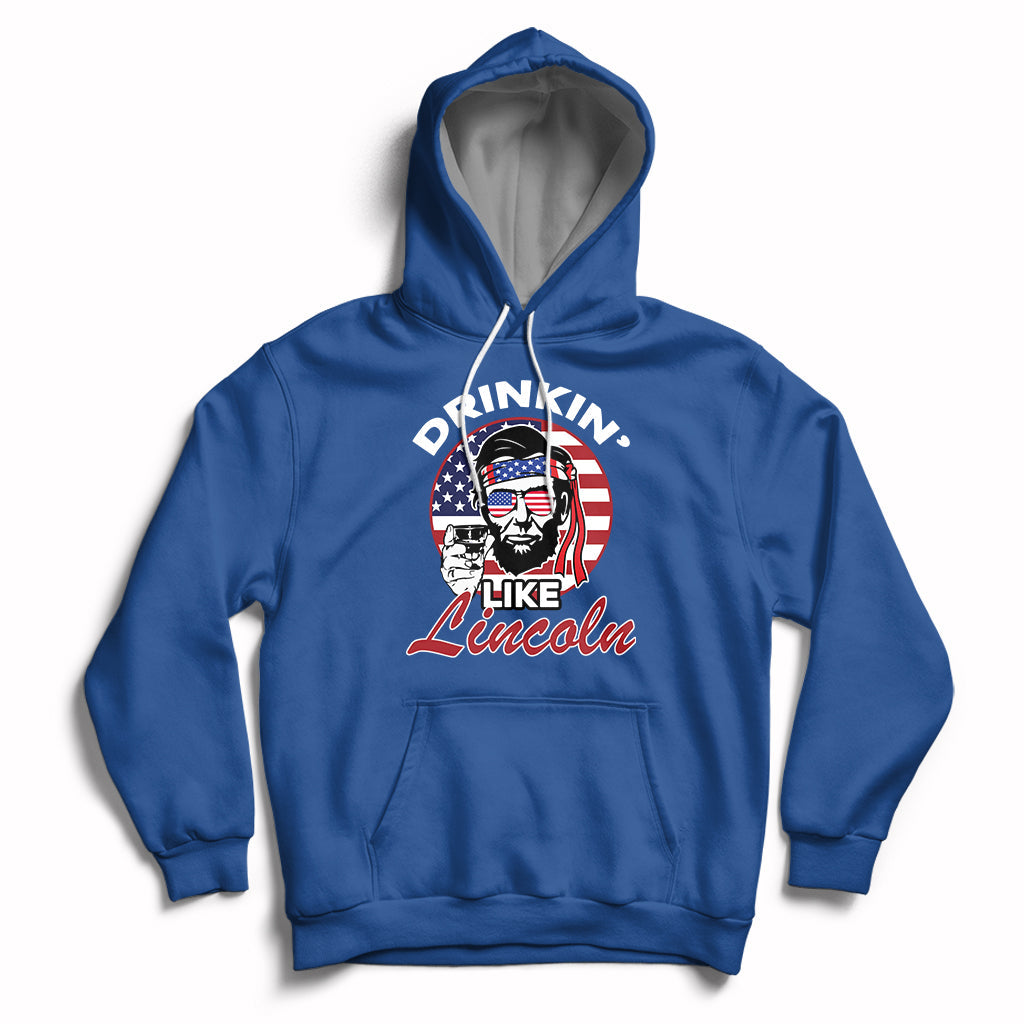 Drinking Like Lincoln 4th of July Men Abraham American Flag Hoodie - Wonder Print Shop