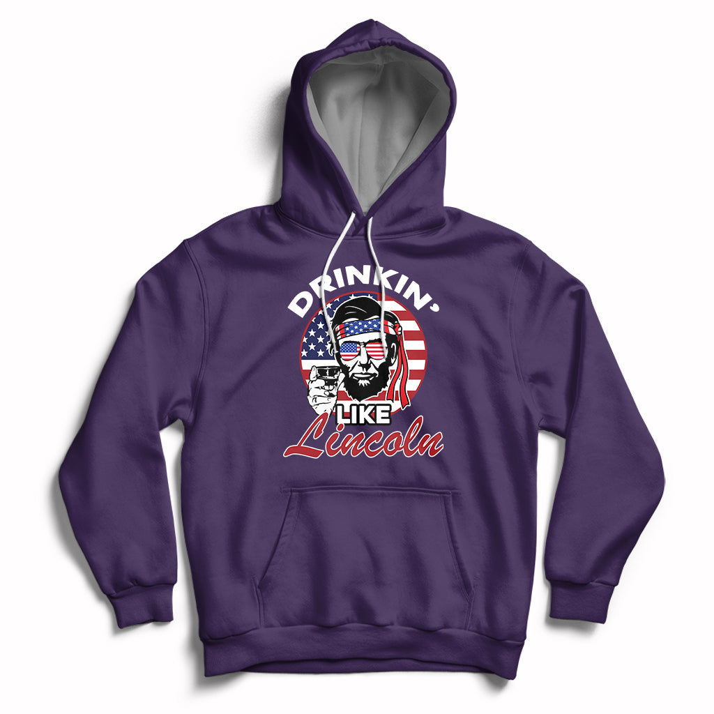 Drinking Like Lincoln 4th of July Men Abraham American Flag Hoodie - Wonder Print Shop