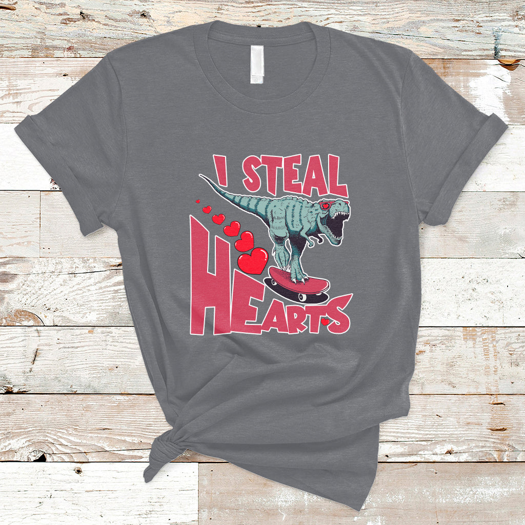 Valentines Day Dinosaur I Steal Hearts Skateboard T Shirt - Wonder Print Shop