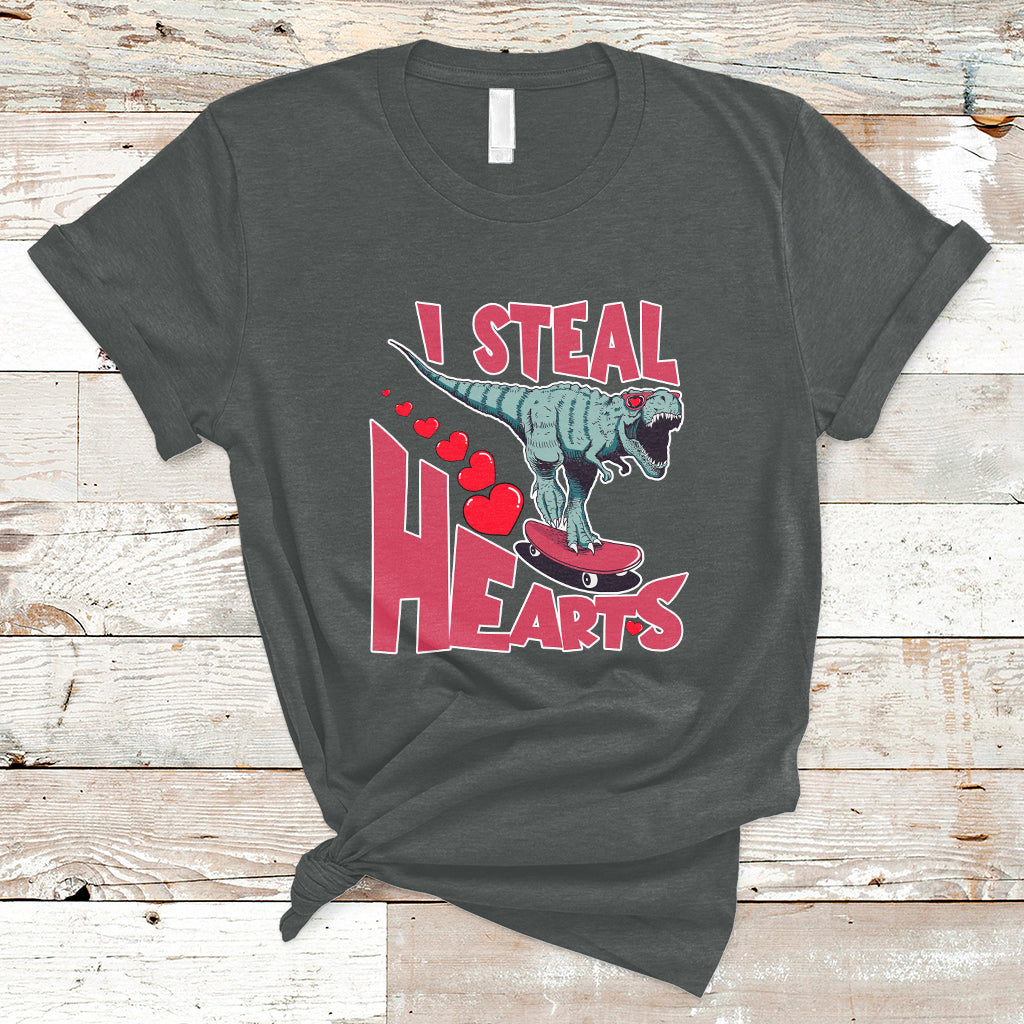 Valentines Day Dinosaur I Steal Hearts Skateboard T Shirt - Wonder Print Shop