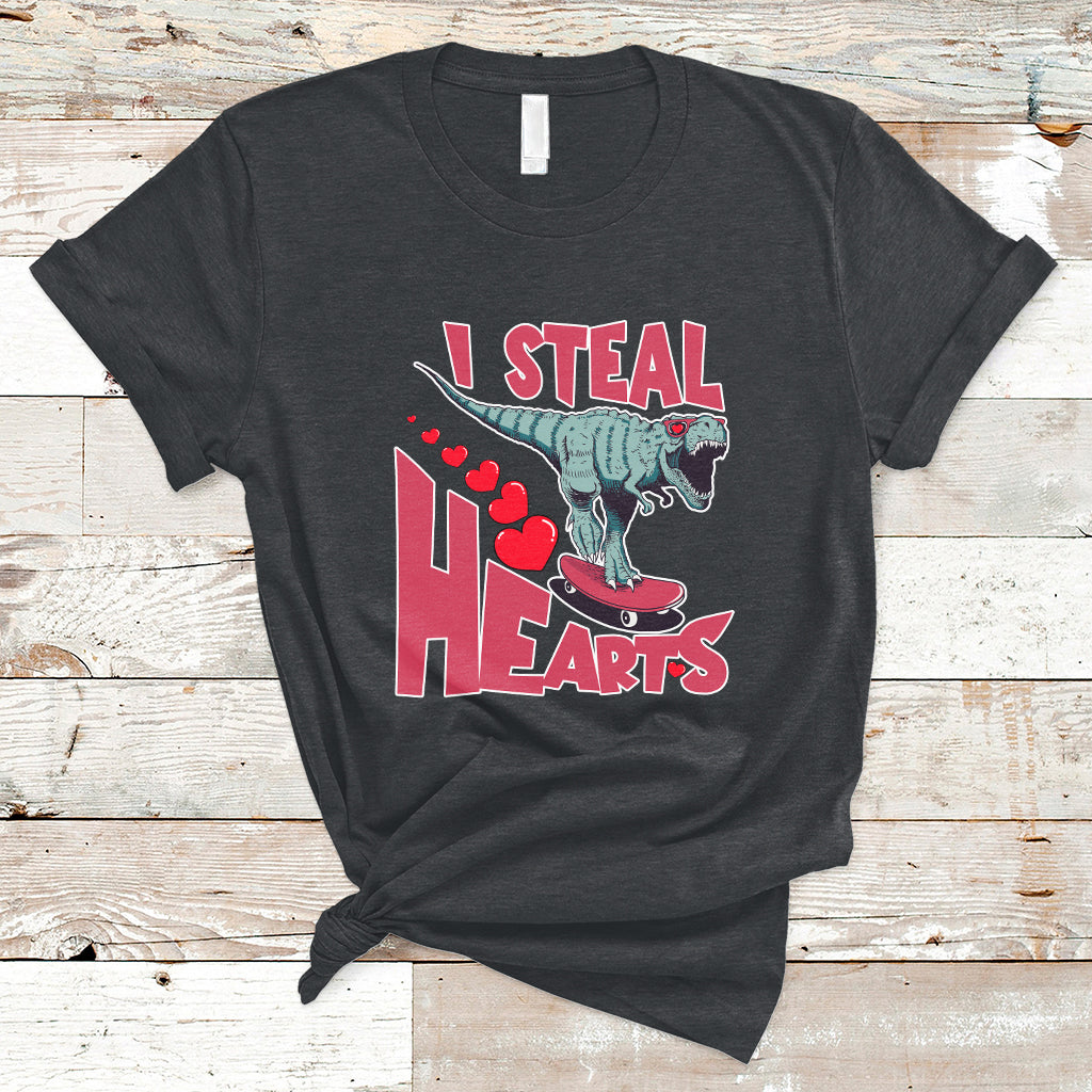 Valentines Day Dinosaur I Steal Hearts Skateboard T Shirt - Wonder Print Shop