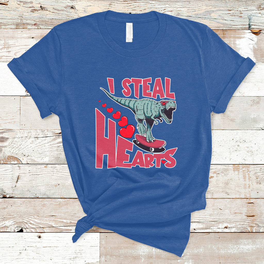 Valentines Day Dinosaur I Steal Hearts Skateboard T Shirt - Wonder Print Shop