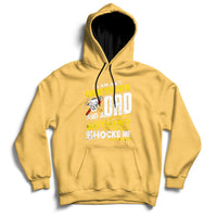Yellow hoodie with front graphic text, drawstring hood, and kangaroo pocket.