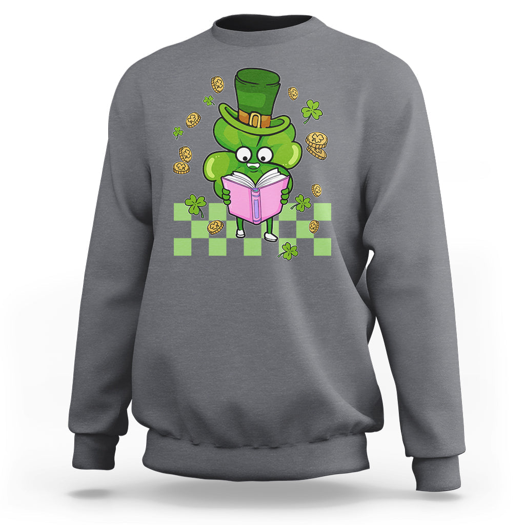 Shamrock Reading Books St Patrick's Day Nerd Clover Reader Sweatshirt - Wonder Print Shop