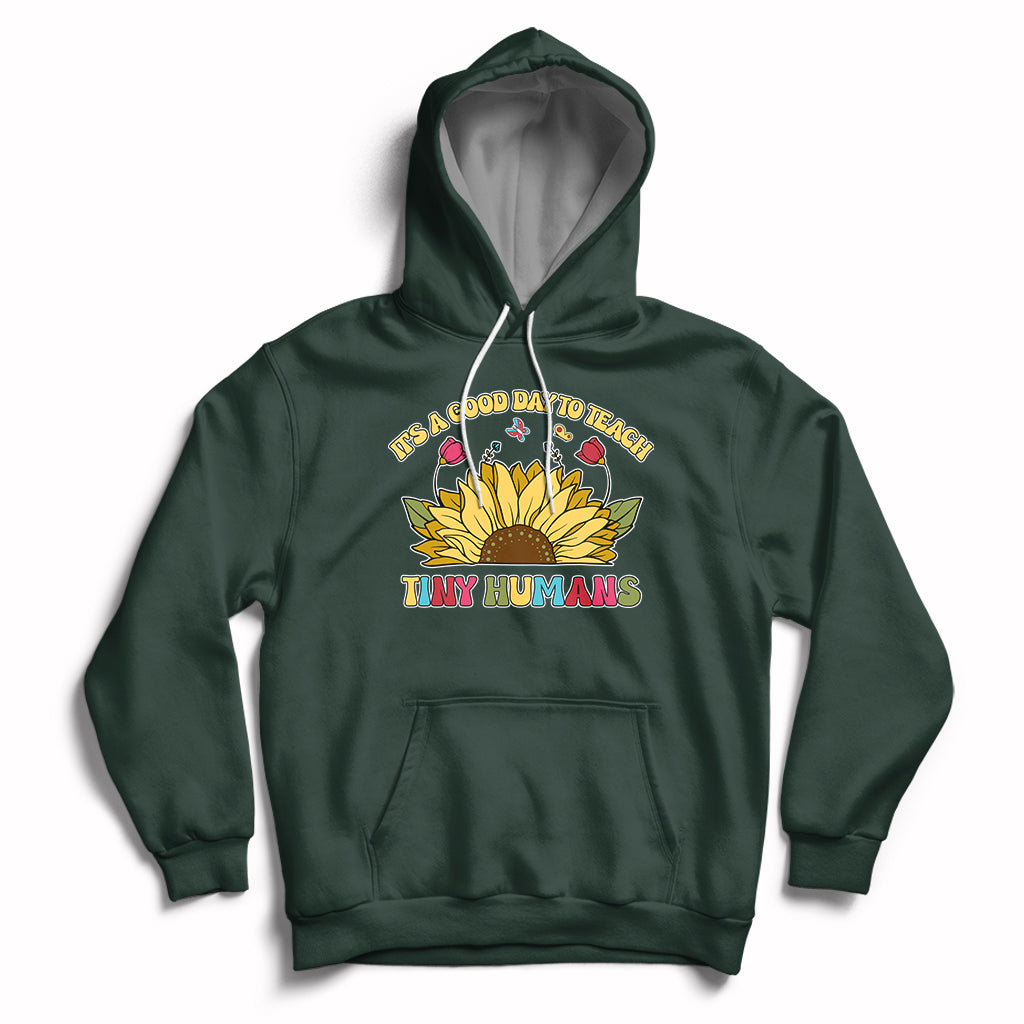 Forest green kids sunflower graphic hoodie with front pocket and drawstring hood