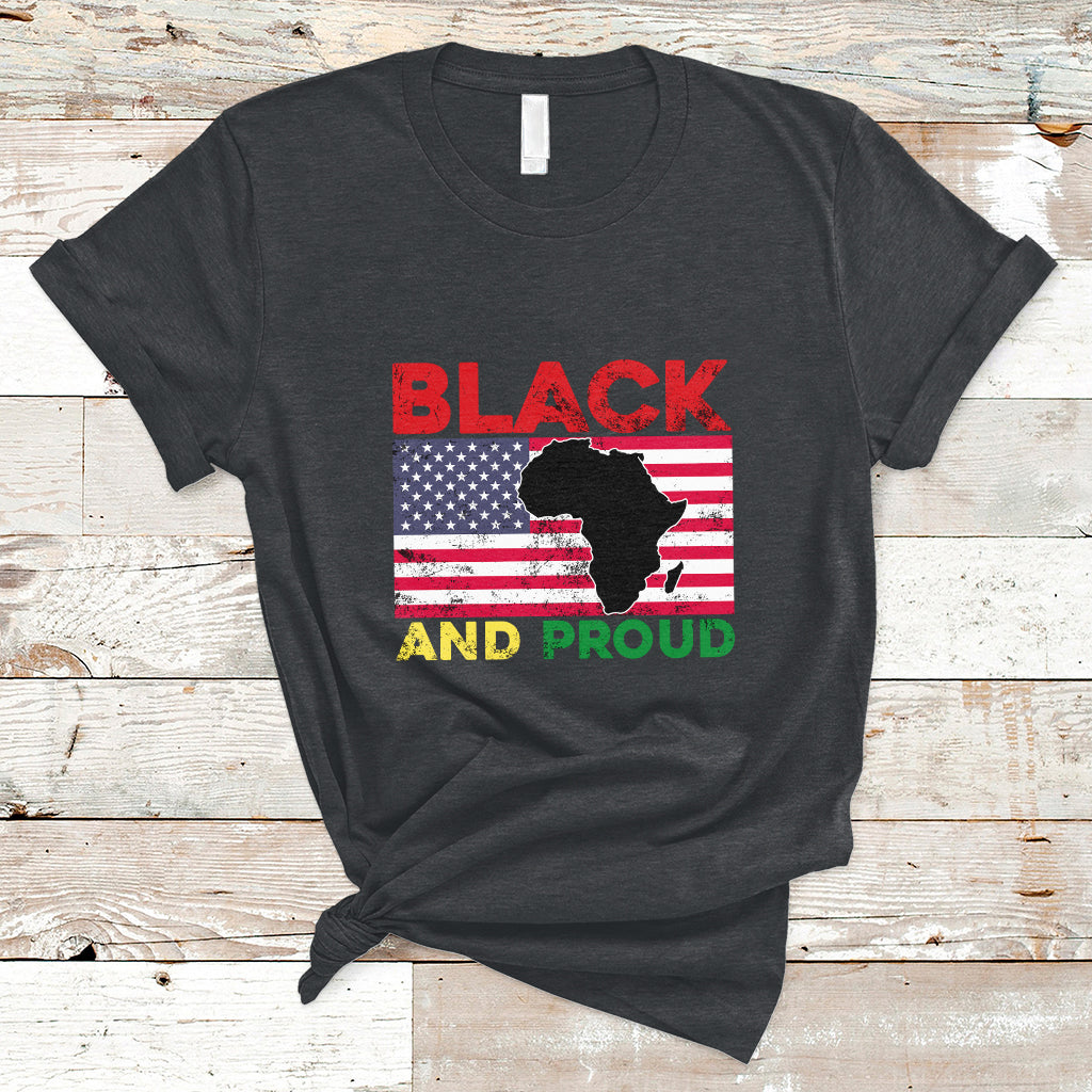 Black And Proud African American Pride Us Flag Africa Map T Shirt - Wonder Print Shop
