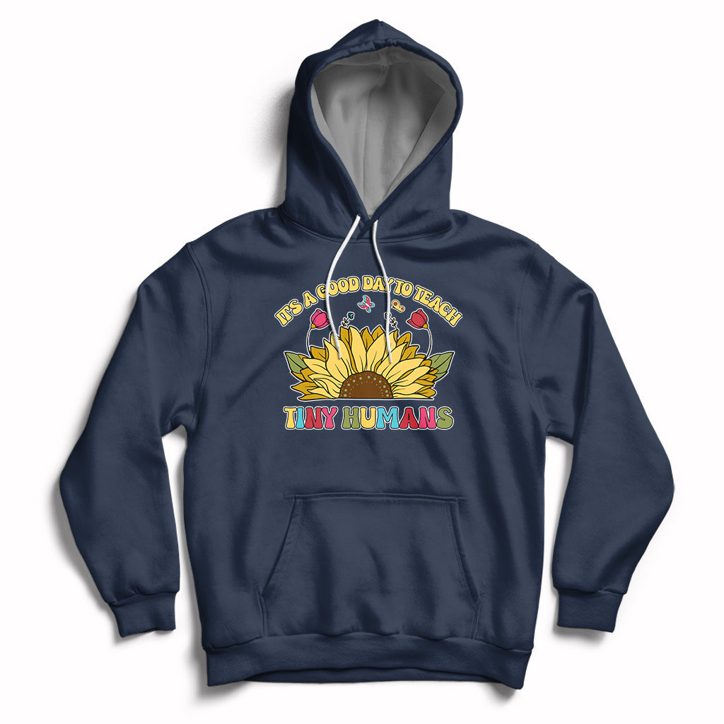 Navy kids sunflower graphic hoodie with front pocket and drawstring hood