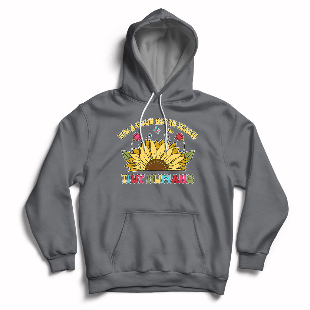 Charcoal gray kids sunflower graphic hoodie with front pocket and drawstring hood