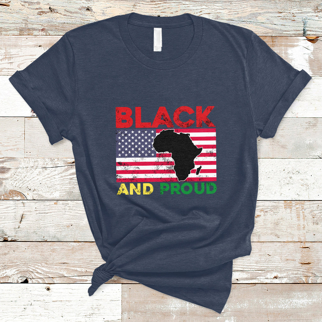 Black And Proud African American Pride Us Flag Africa Map T Shirt - Wonder Print Shop