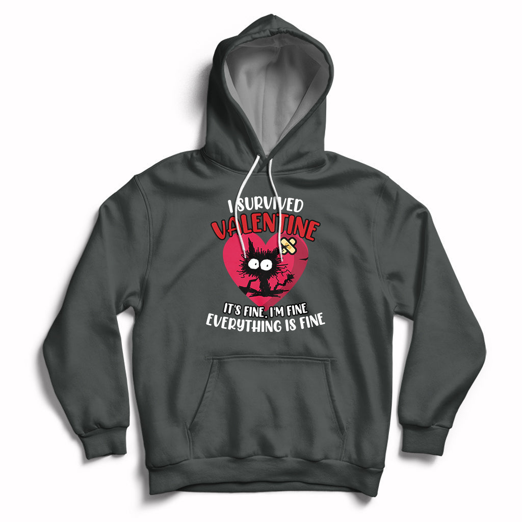 Dark charcoal pullover hoodie with heart front graphic, kangaroo pocket and white drawstrings